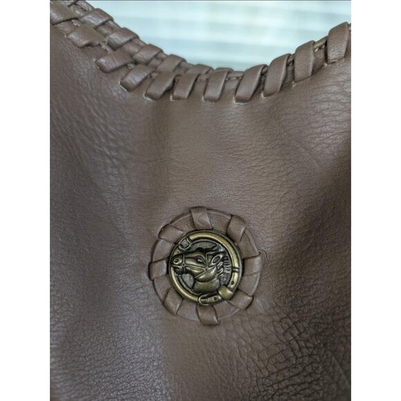 Dark Brown Pebbled Faux Leather Marion Slouchy Tote Gold Chain Bag Brass Horse - Picture 2 of 12